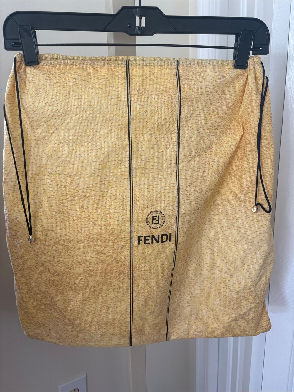 Vintage Fendi Yellow Drawstring Skirt Dust Bag with Black Trim